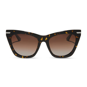 diff eyewear alyssa cat eye sunglasses with a fiery tortoise acetate frame and brown gradient polarized lenses front view