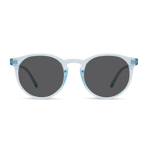 diff eyewear sawyer round sunglasses with a aqua sea crystal frame and grey lenses front view