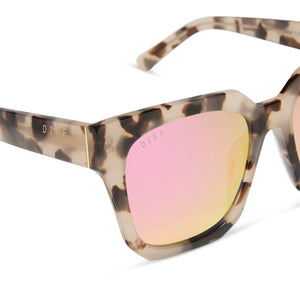 Ariana Square Sunglasses | Cream Tort & Pink Mirror | DIFF Eyewear