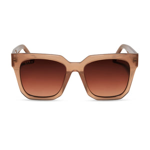 diff eyewear ariana ii square sunglasses with a warm taupe acetate frame and brown gradient lenses front view