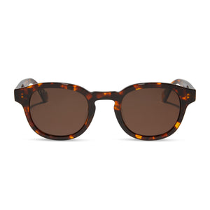 diff eyewear featuring the arlo round sunglasses with a rich tortoise frame and brown polarized lenses front view
