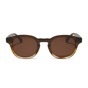 diff eyewear arlo xl round sunglasses with a mocha brown gradient acetate frame and brown lenses front view