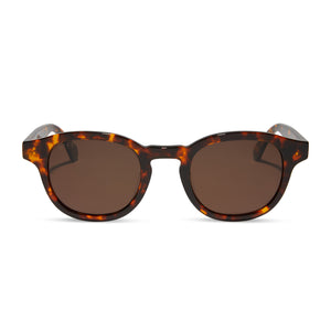 diff eyewear featuring the arlo xl round sunglasses with a rich tortoise frame and brown polarized lenses front view
