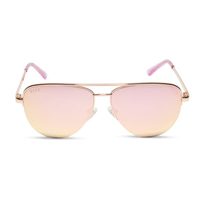 diff eyewear august aviator sunglasses with a champagne frame and cherry blossom lenses front view
