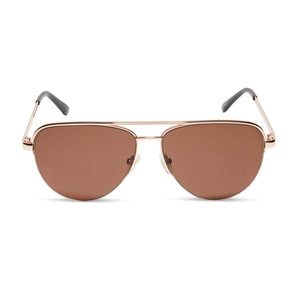 diff eyewear august aviator sunglasses with a gold frame and brown lenses front view