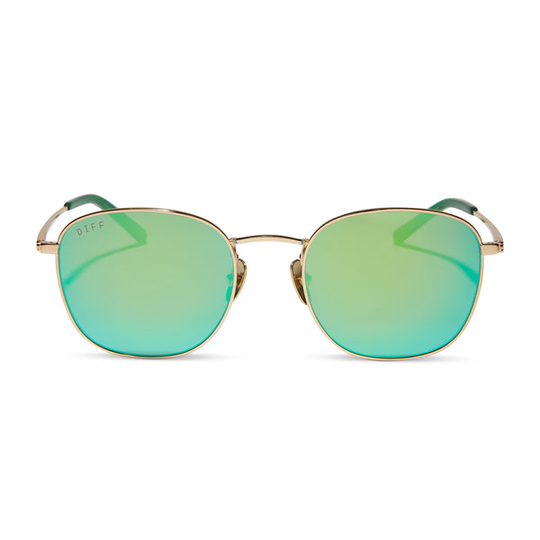 Diff Eyewear Gold and Green Sunglasses Dash SHIELD Shield Sunglasses | Gold & Green Mirror | DIFF  main image 2