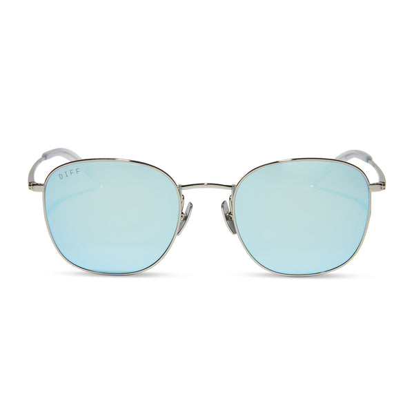 Axel Round Sunglasses | Silver & Turquoise Ice Mirror | DIFF Eyewear
