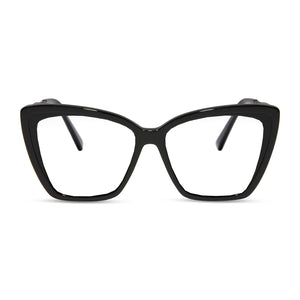 diff eyewear becky ii cat eye glasses with a black frame and prescription lenses front view