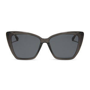 diff eyewear featuring the becky ii cat eye sunglasses with a black smoke crystal frame and grey lenses front view