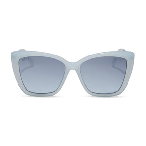 diff eyewear featuring the becky ii cat eye sunglasses with a blue dust frame and blue gradient flash lenses front view