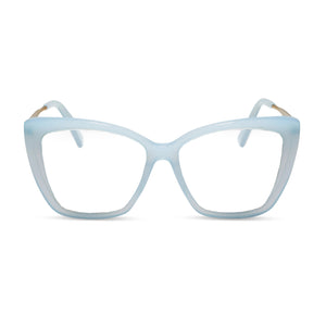 diff eyewear becky ii cat eye glasses with a blue dust frame and prescription lenses front view