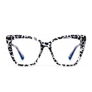 diff eyewear becky ii cat eye glasses with a clear leopard frame and prescription lenses front view