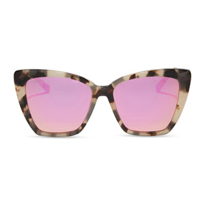 Becky II sunglasses with cream tortoise frame and pink mirror lens- front view