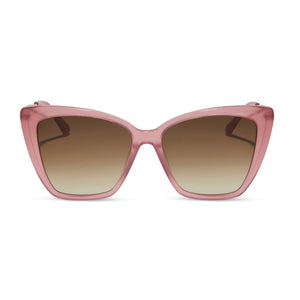 diff eyewear featuring the becky ii cat eye sunglasses with a guava pink frame and brown gradient lenses front view