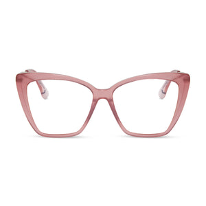 diff eyewear becky ii cat eye prescription glasses with a guava pink acetate frame front view