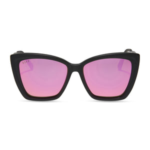 diff eyewear becky ii matte black frame pink mirror polarized sunglasses front view