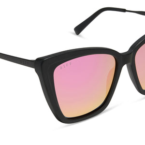 BECKY II - MATTE BLACK + PINK MIRROR POLARIZED SUNGLASSES