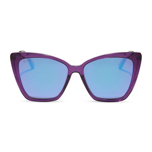 diff eyewear featuring the becky ii cateye sunglasses with a posh purple crystal frame and purple mirror polarized lenses front view