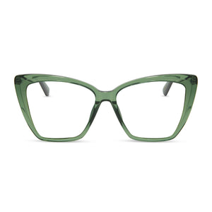 diff eyewear featuring the becky ii cat eye prescription glasses with a sage green crystal frame and prescription lenses front view