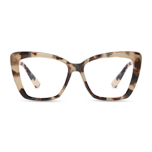 diff eyewear becky ii xs cat eye glasses with a cream tortoise frame and prescription lenses front view
