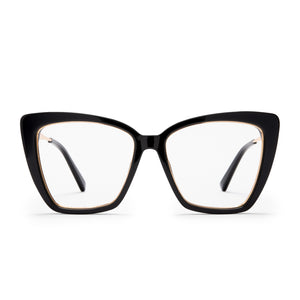 diff eyewear becky iv cat eye glasses with a black frame and prescription lenses front view