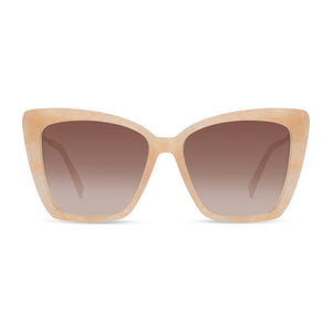 diff eyewear becky iv cat eye sunglasses with a citrine pearl frame and brown gradient lenses front view