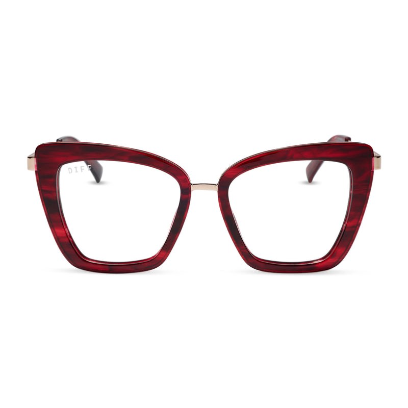 diff eyewear featuring the becky iv cateye prescription glasses with a rich red tortoise frame front view