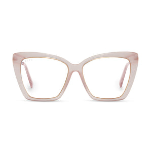 diff eyewear becky iv cat eye glasses with a rose tea pink frame and prescription lenses front view