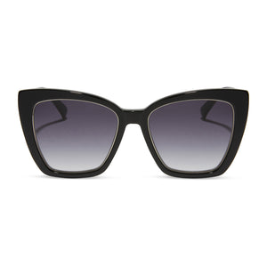 diff eyewear becky iv xs cateye sunglasses with a black frame and grey gradient sharp lens angled view