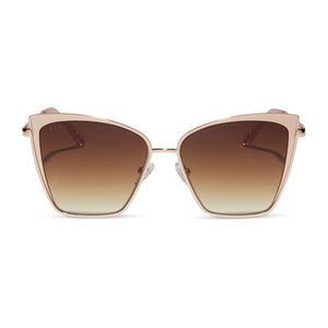 diff eyewear becky cat eye sunglasses with a rose gold frame and brown gradient lenses front view