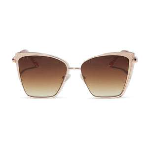 diff eyewear becky cat eye sunglasses with a rose gold frame and brown gradient lenses front view