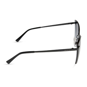 diff eyewear featuring the becky v cat eye sunglasses with a black frame and grey gradient lenses side view