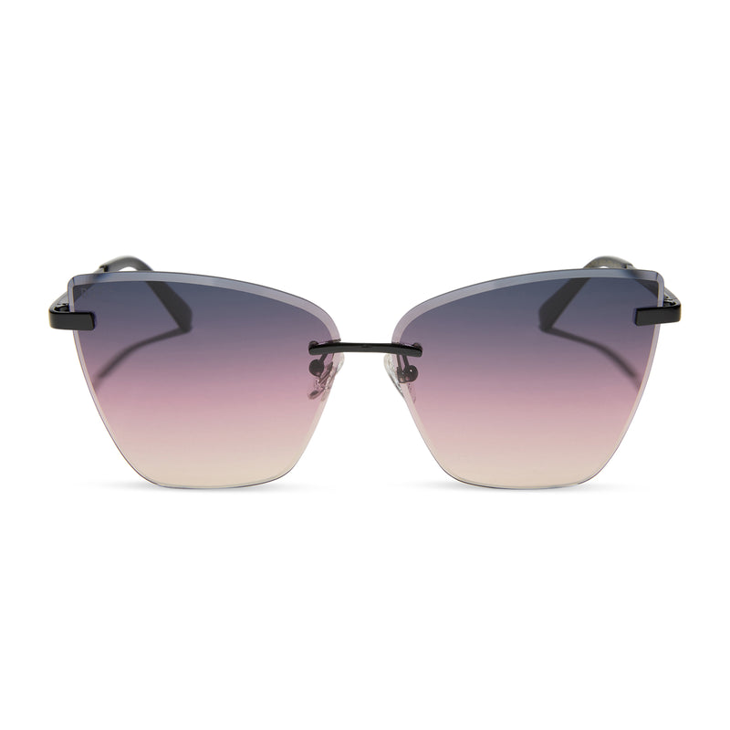 diff eyewear featuring the becky v cat eye sunglasses with a black frame and twilight gradient lenses front view