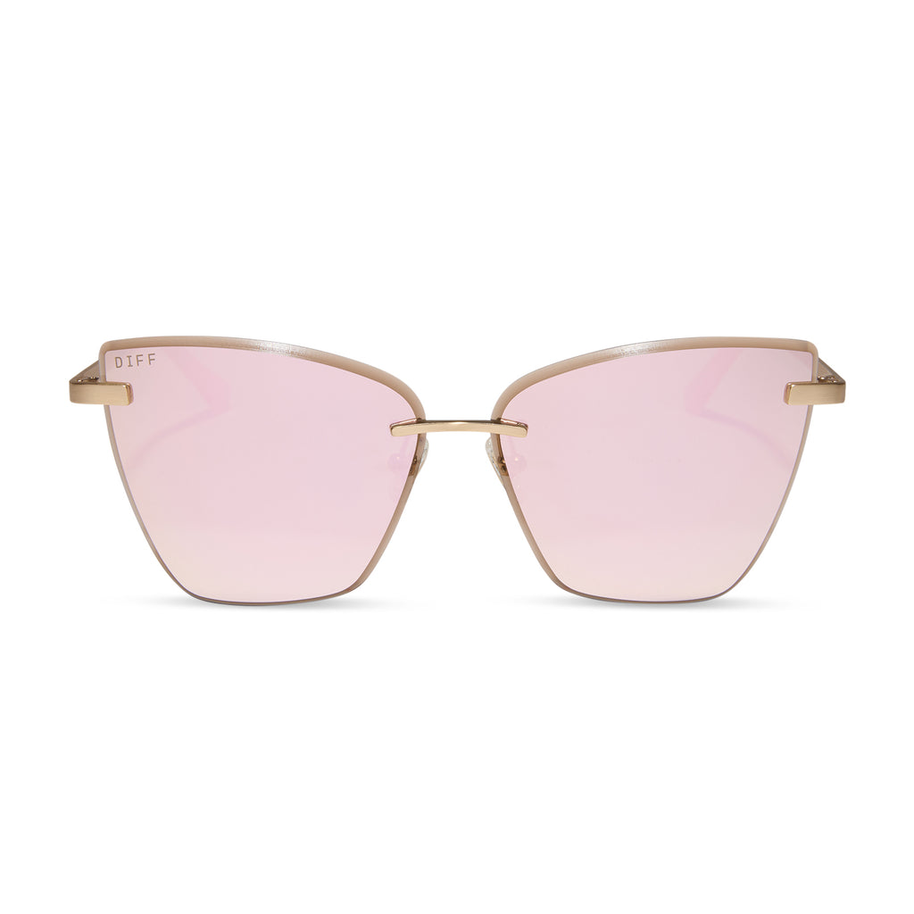 BECKY V - BRUSHED GOLD + CHERRY BLOSSOM MIRROR SUNGLASSES