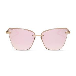BECKY V - BRUSHED GOLD + CHERRY BLOSSOM MIRROR SUNGLASSES