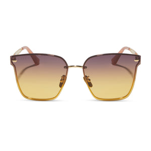 diff eyewear bella v square sunglasses with a gold frame and inca gradient lenses front view