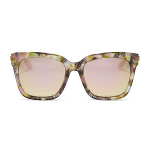diff eyewear bella square sunglasses with a agate frame and cherry blossom mirror lenses front view