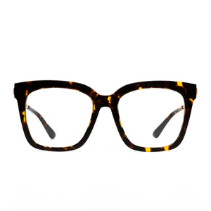 diff eyewear bella square glasses with a amber tortoise frame and prescription lenses front view