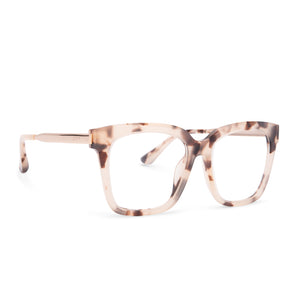diff eyewear bella square glasses with a cream tortoise frame and clear prescription lenses angled view