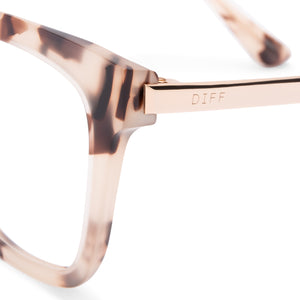 diff eyewear bella square glasses with a cream tortoise frame and clear prescription lenses detailed view