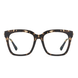 diff eyewear bella square glasses with a espresso tortoise frame and prescription lenses front view