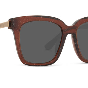 diff eyewear bella square sunglasses with a festive chestnut frame and grey lenses detailed view