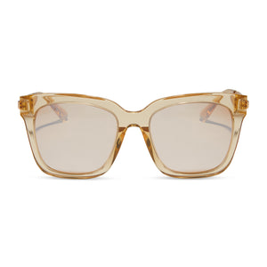 diff eyewear featuring the bella square sunglasses with a honey crystal frame and honey crystal flash lenses front view