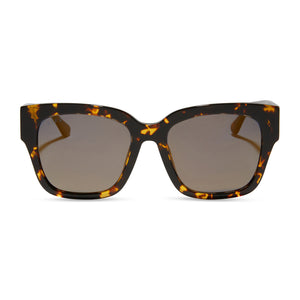 Bella II sunglasses with dark tortoise frames and gold mirror lens front view