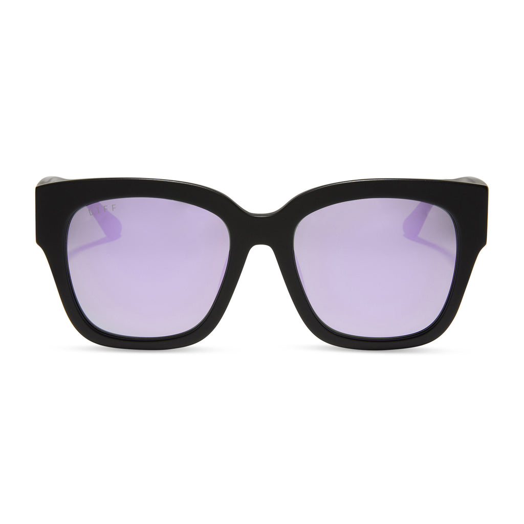 Bella II Square Sunglasses Matte Black Lavender Flash Lenses