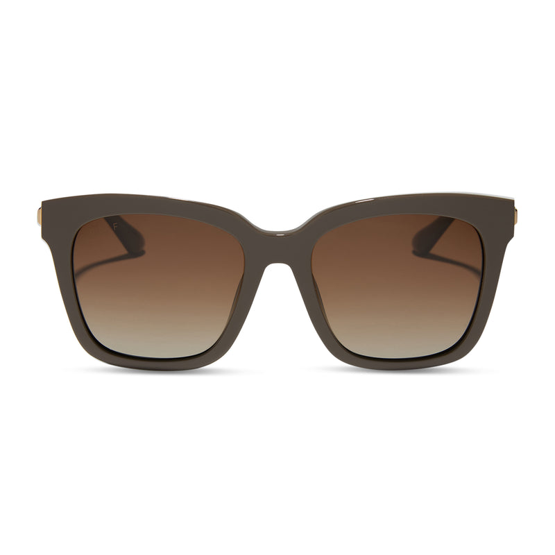 diff eyewear featuring the bella square sunglasses with a london stone frame and truffle gradient polarized lenses front view