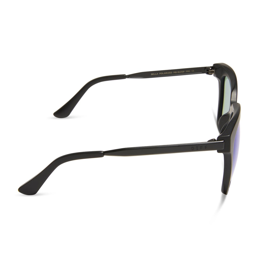 Bella Square Sunglasses | Matte Black Frames & Blue Mirror Lenses ...