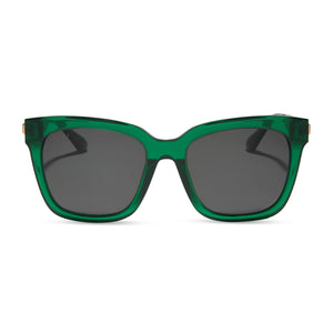 diff eyewear bella oversized square sunglasses with a palm green crystal frame and grey polarized lenses front view