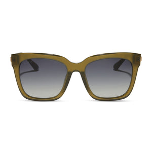 diff eyewear featuring the bella square sunglasses with a rich green olive acetate frame and grey gradient lenses front view