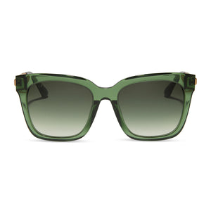 diff eyewear bella square sunglasses with a green sage crystal acetate frame and g15 green gradient lenses front view